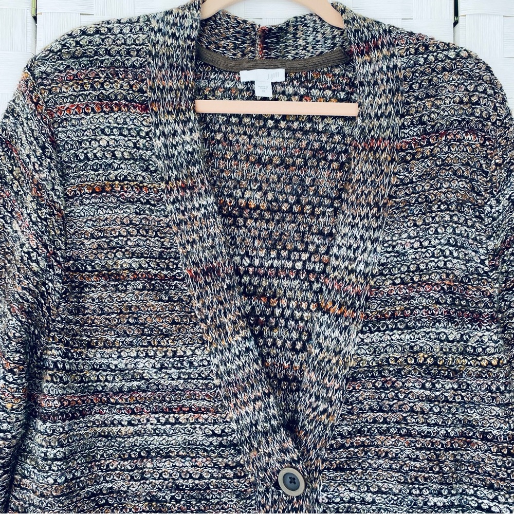 J. Jill Long Cardigan Button Front Pockets Sweater Earth Tones XL Chunky Knit